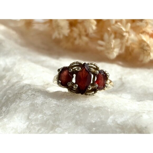 Art Deco Garnet Vermeil Overlay 925 Sterling Silver Vintage Ring - sz 6.75 - Picture 10 of 15